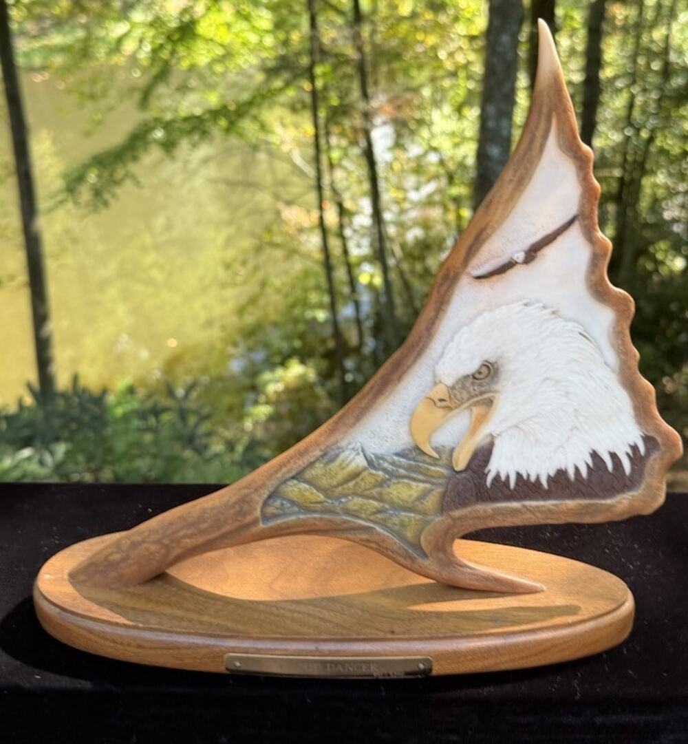 Cloud Dancer American Bald Eagle on Horn Lance Domonoske Sculpture 41/2500